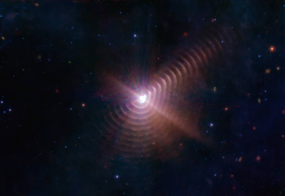 The Fingerprint of God: Mid-Infrared JWST image of the Wolf-Rayat 140